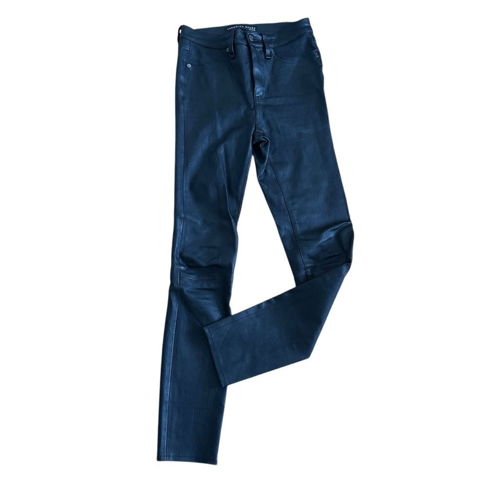Veronica Beard Kate Mid-rise 100% Leather Cigarette Jeans Pants Black Size 26